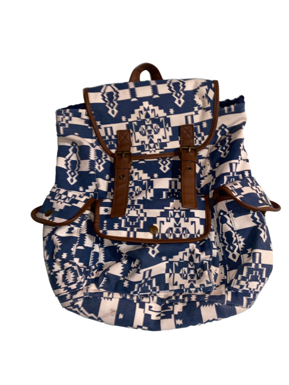 Vintage Y2K Mudd Backpack Blue White Southwestern Geometric Pattern Canvas